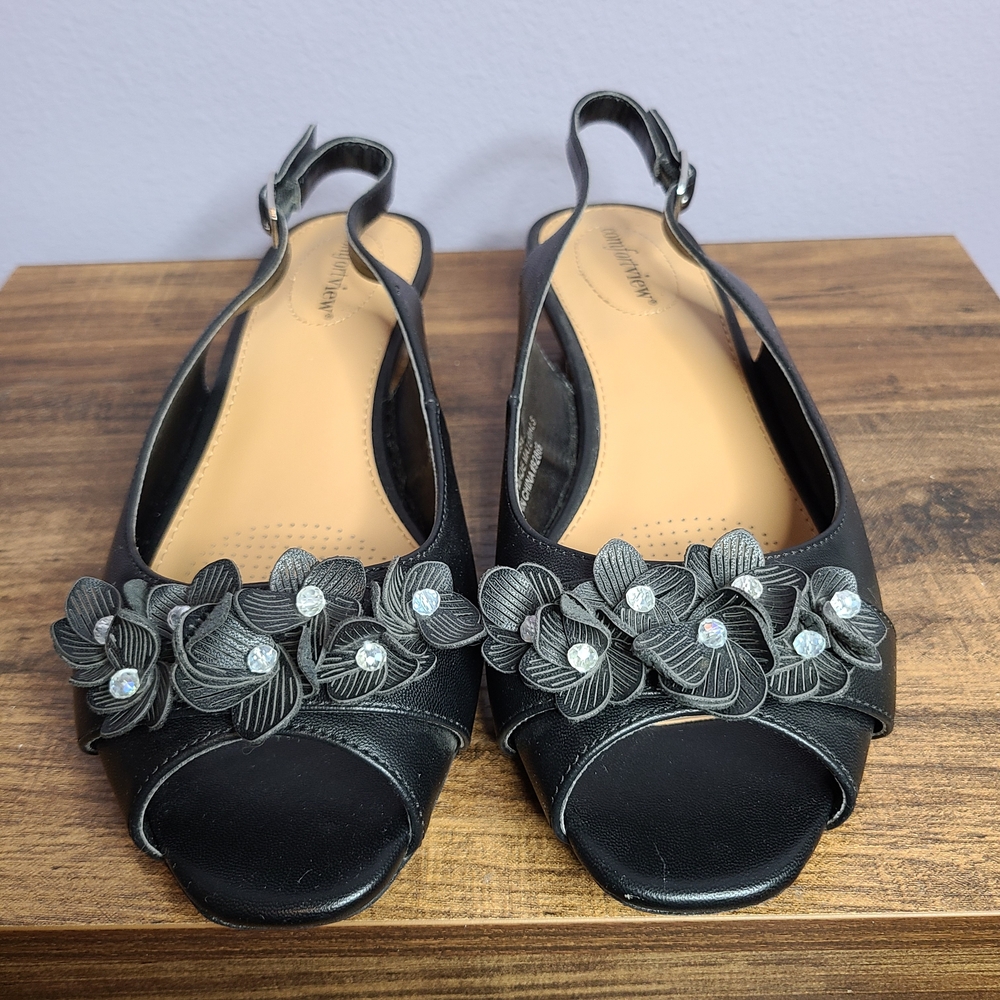 ComfortView Black Floral Slingback Heels